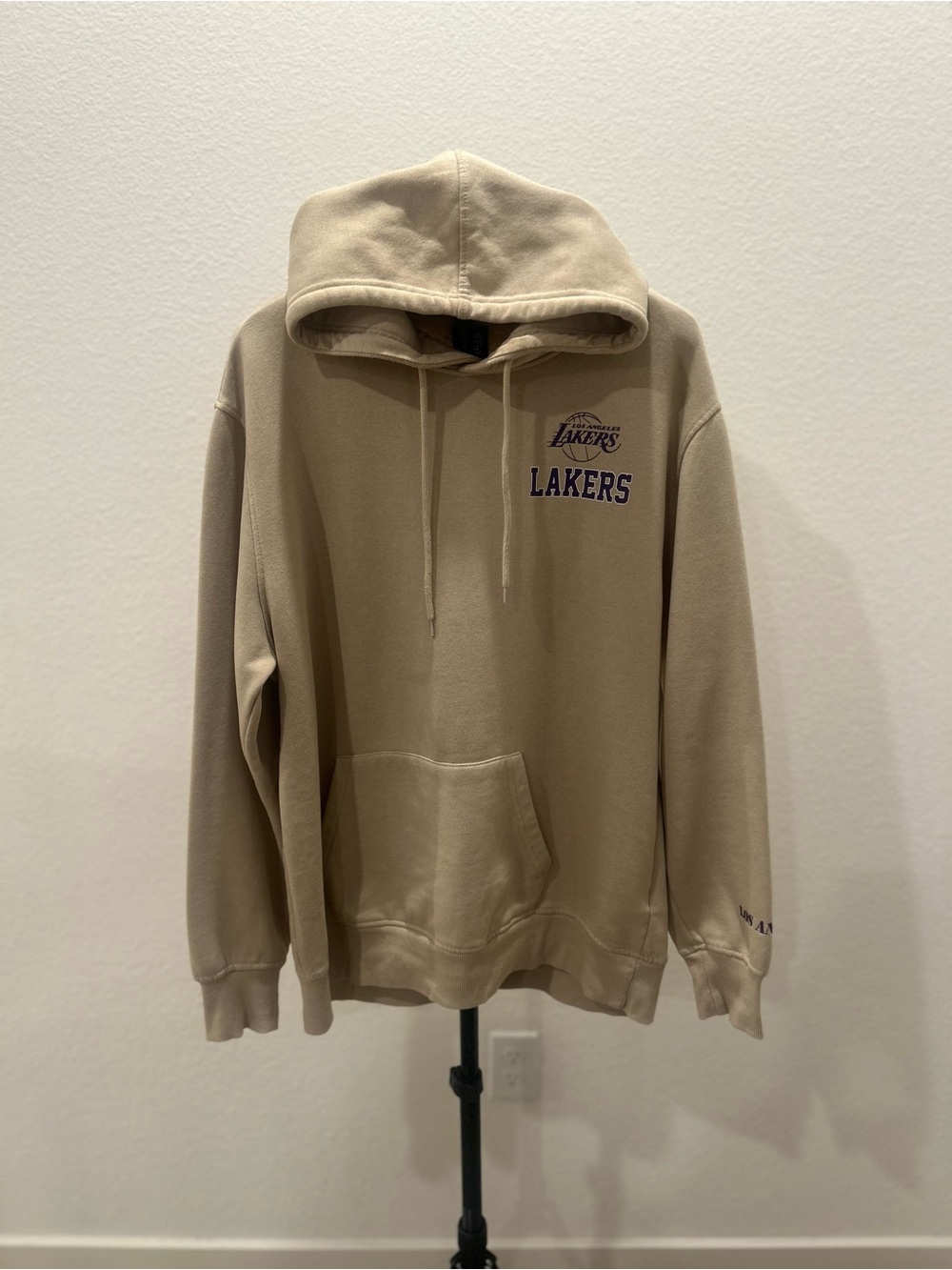Los Angeles Lakers Hoodie Men’s L Tan Khaki Ultra Game Chenille Patch Letters